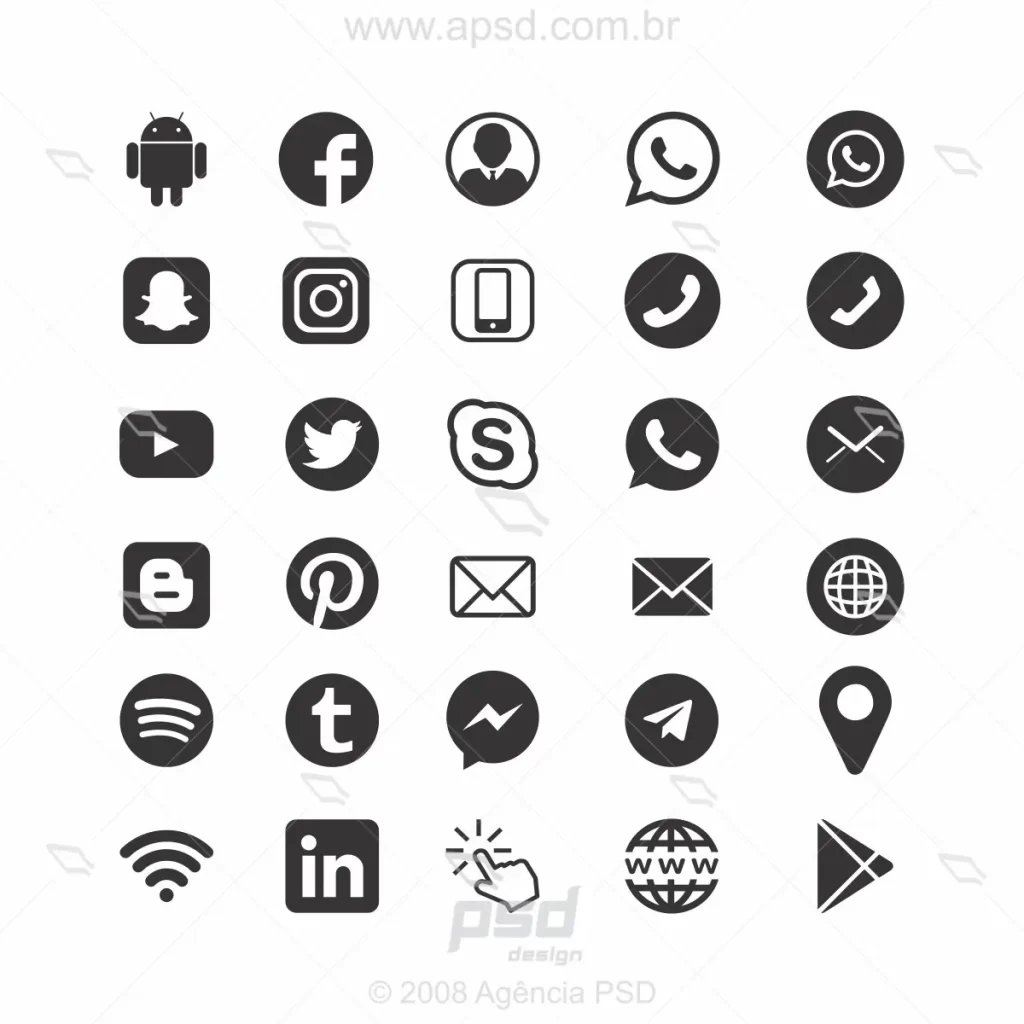 ícones de redes sociais