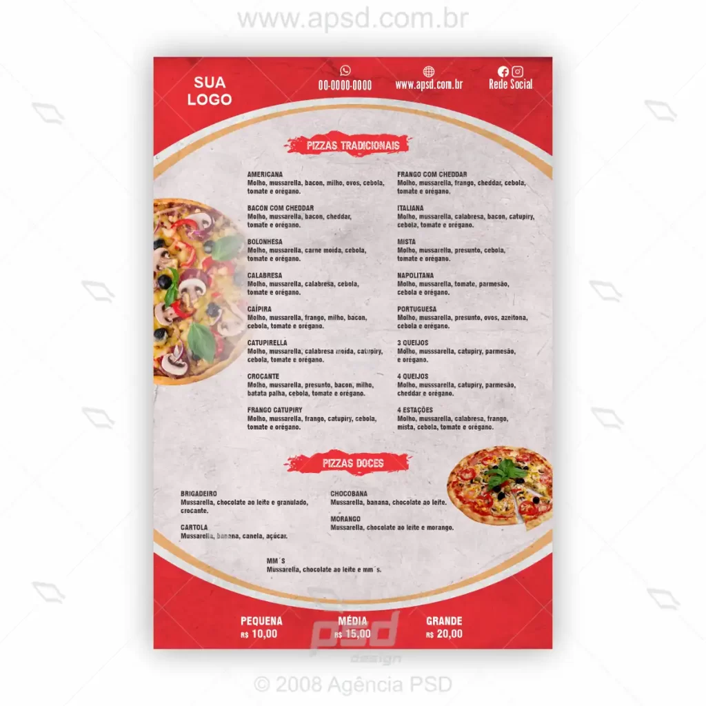 Cardápio pizzaria