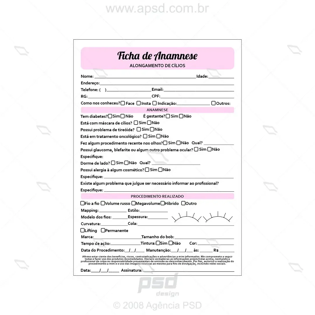 Ficha de Anamnese Alongamento de Unha: Download Grátis