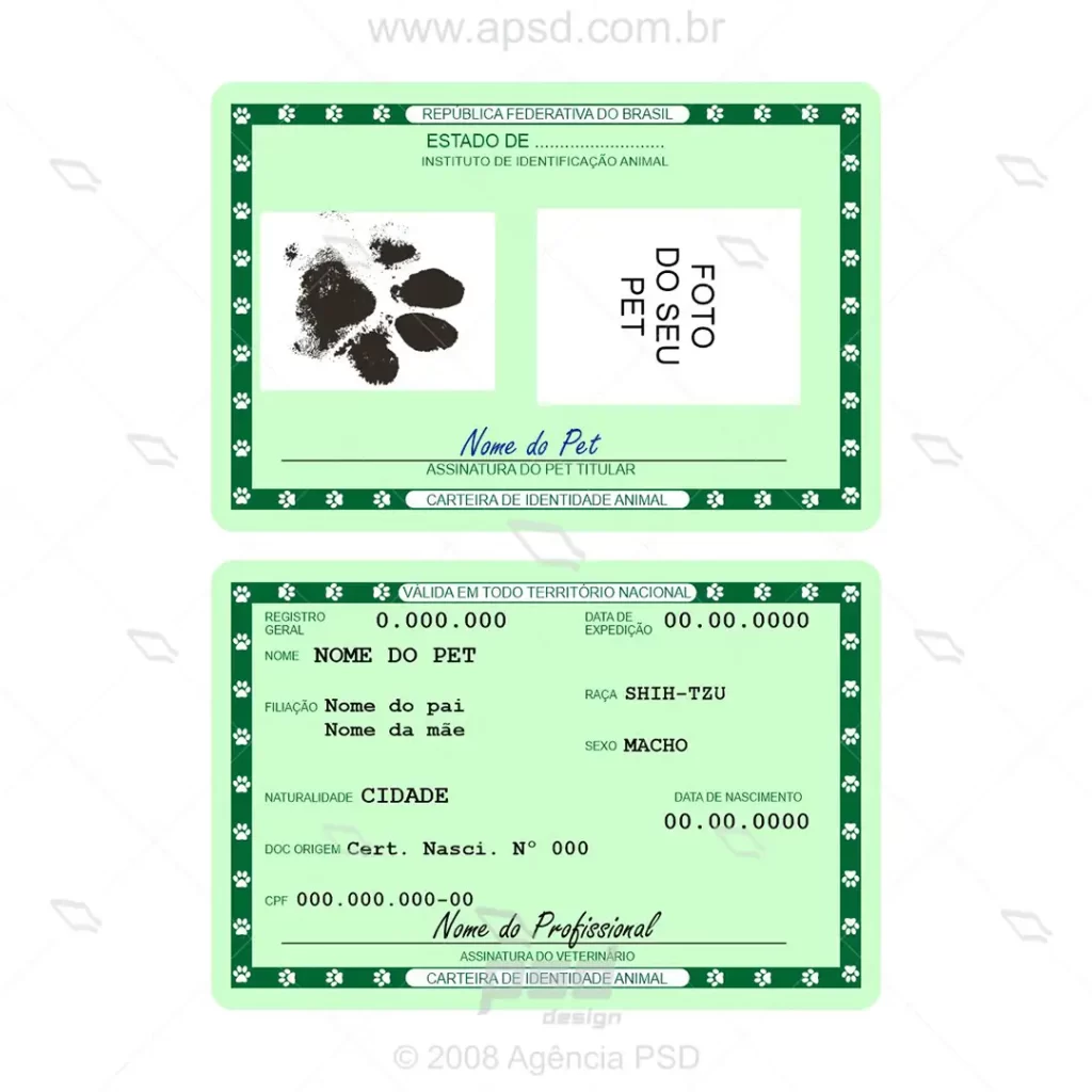 arte carteira de identificação pet