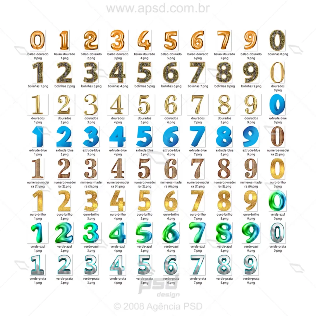 pack números png efeitos