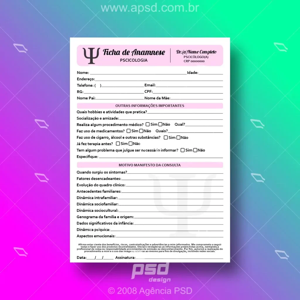 ficha anamnese pscicologia