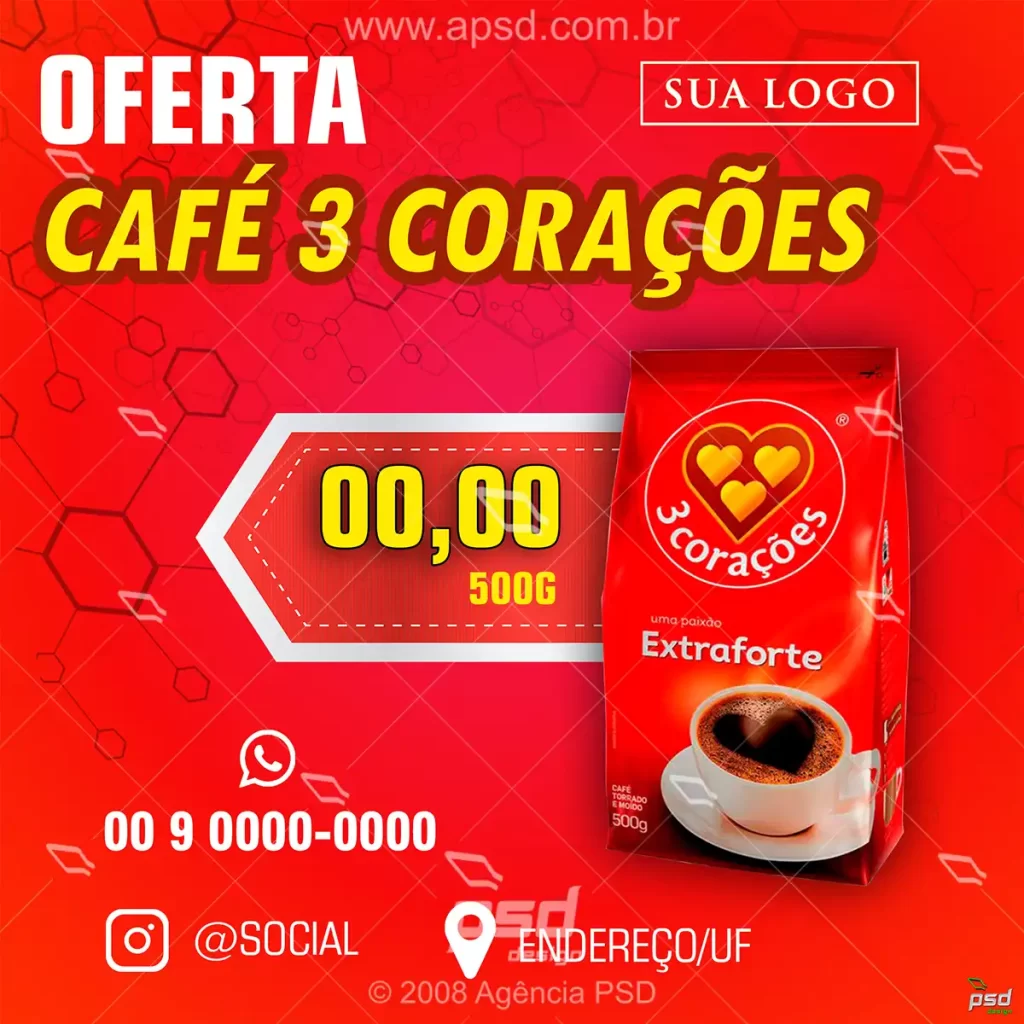 arte ofertas de cafe 3 corações