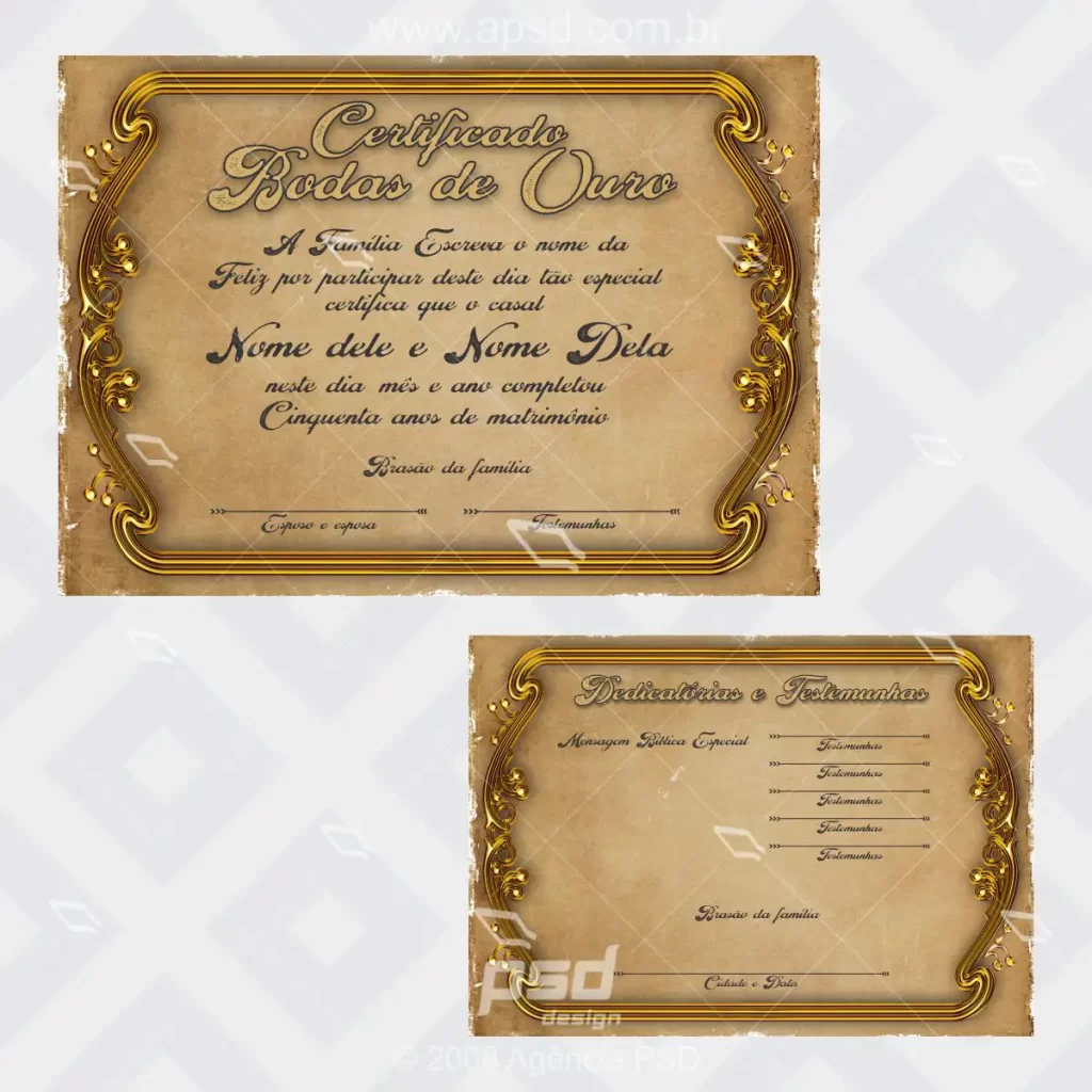 certificado bodas de ouro