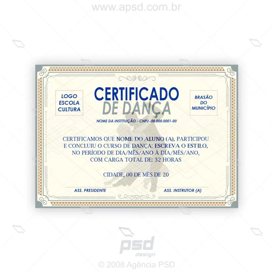 arte certificado de dança