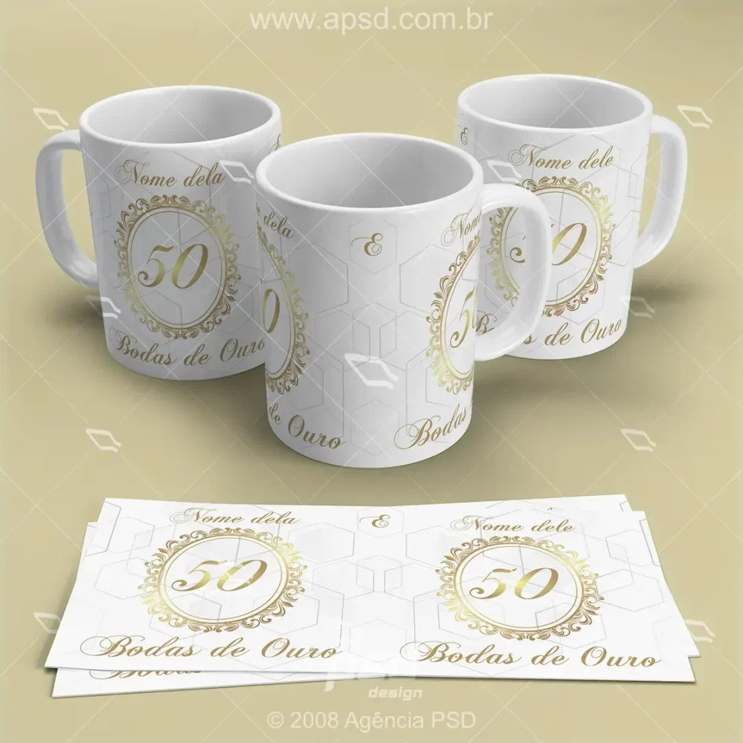 arte caneca bodas de ouro