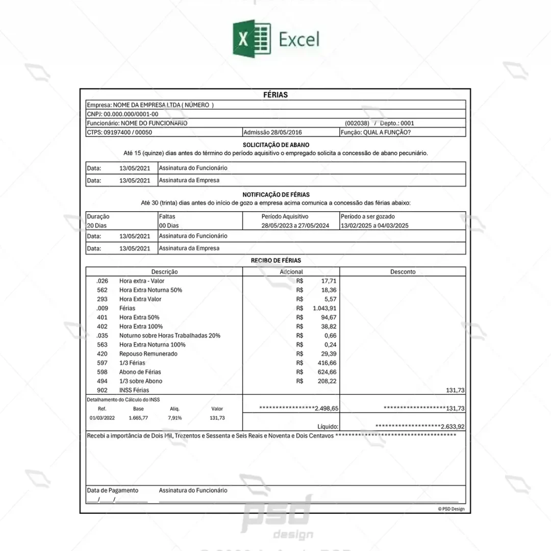 planilha calculo de ferias