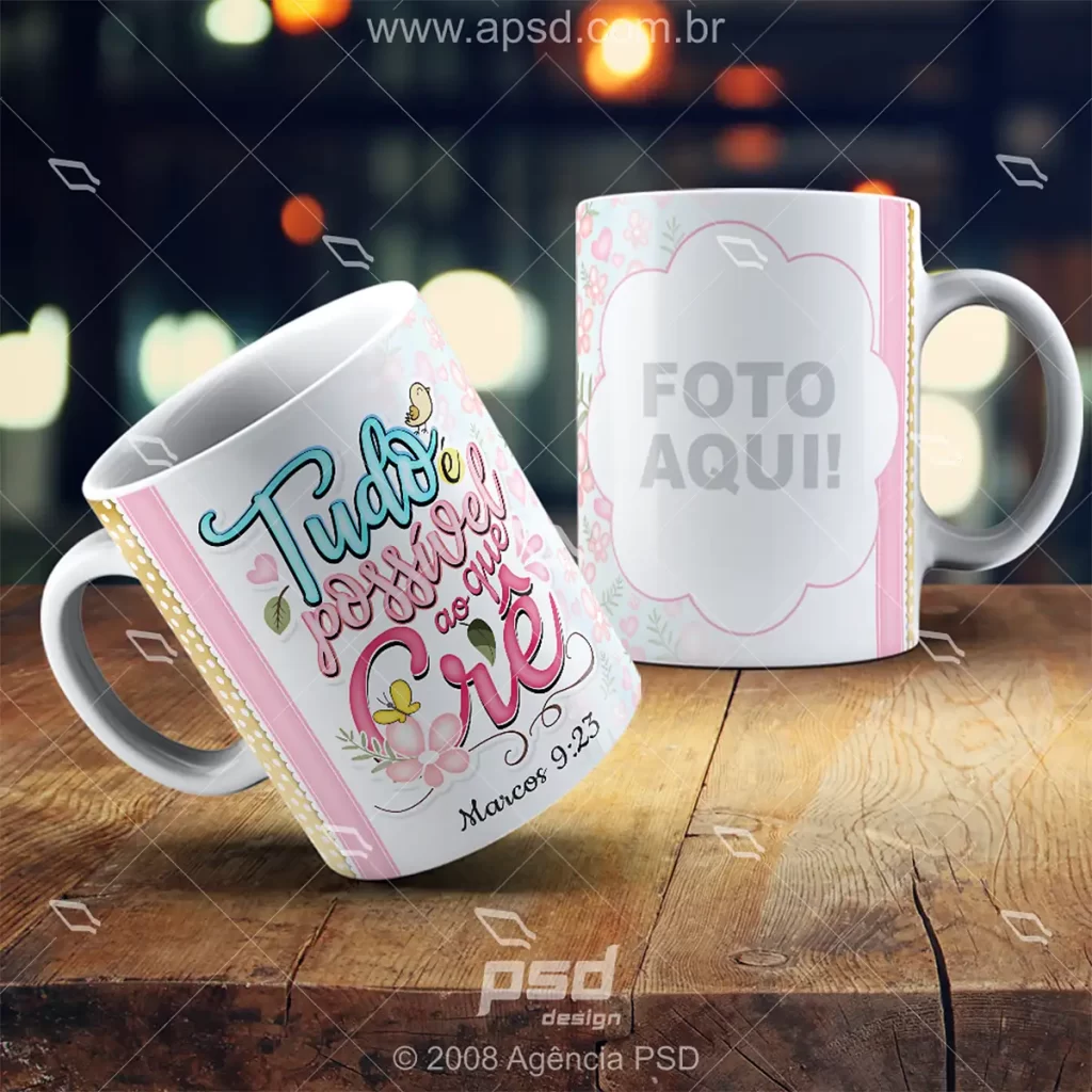 Arte caneca tudo é possível ao que crê