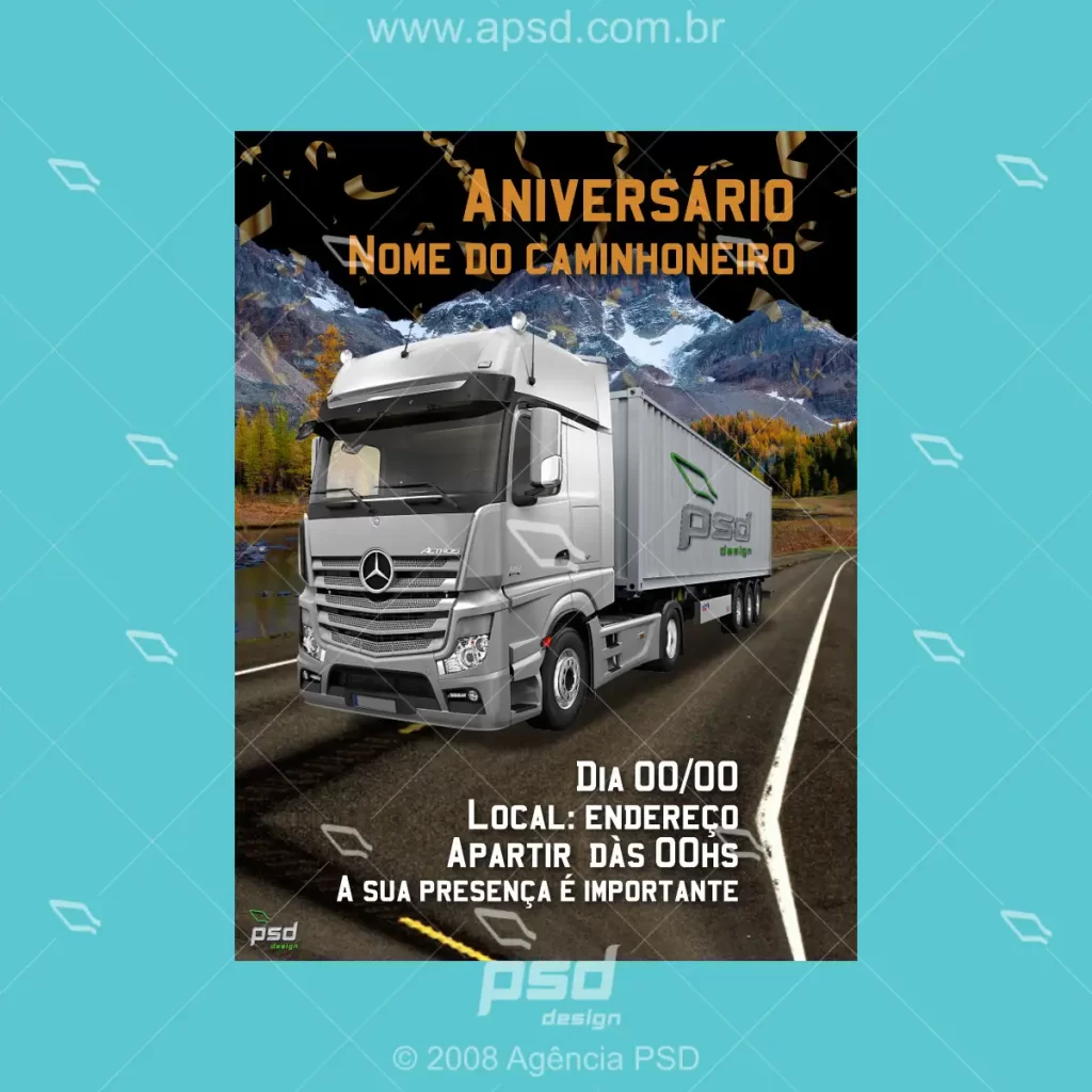 arte de convite para aniversário de caminhoneiro