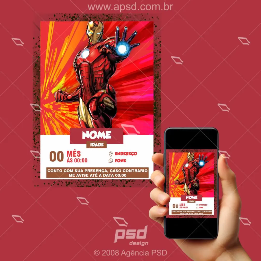 convite infantil homem de ferro
