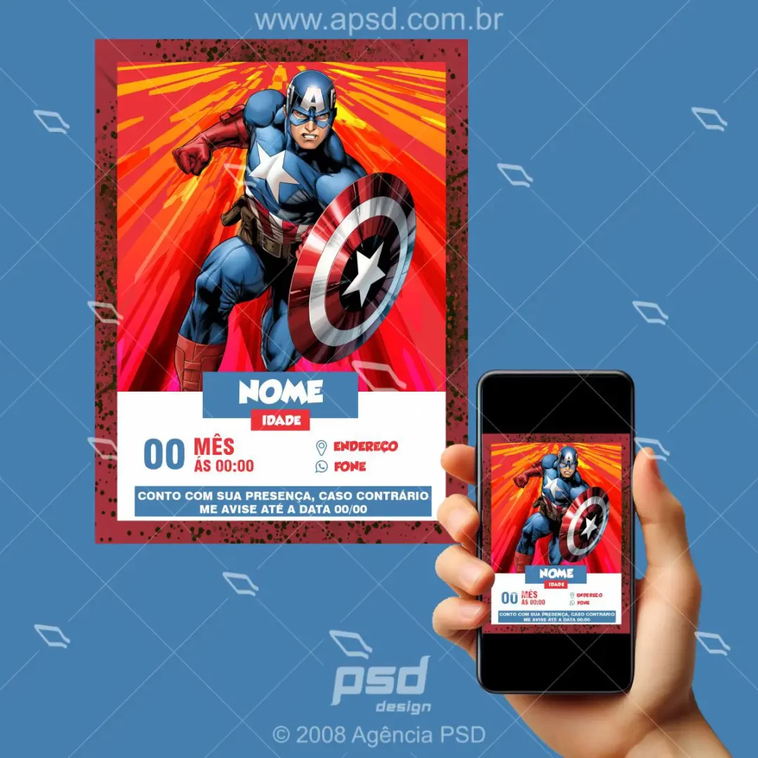 Convite digital aniversário Capitão América - Imagem 2