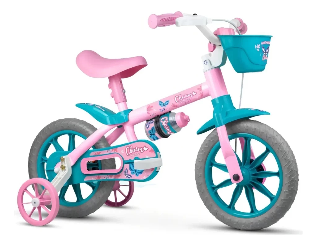 Bicicleta Infantil Aro 12 Com Rodinhas Charm Rosa Nathor