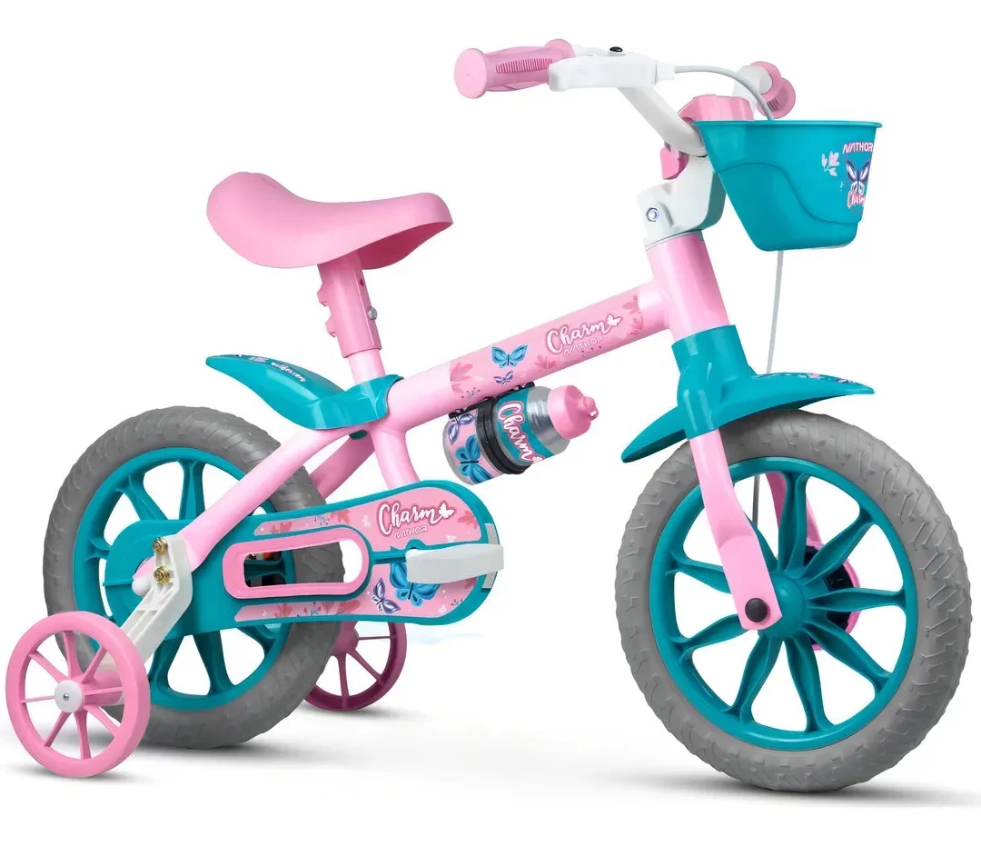 Bicicleta Infantil Aro 12 Com Rodinhas Charm Rosa Nathor
