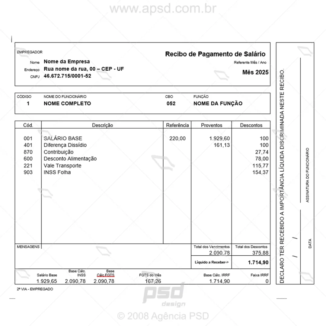holerite para preencher no word