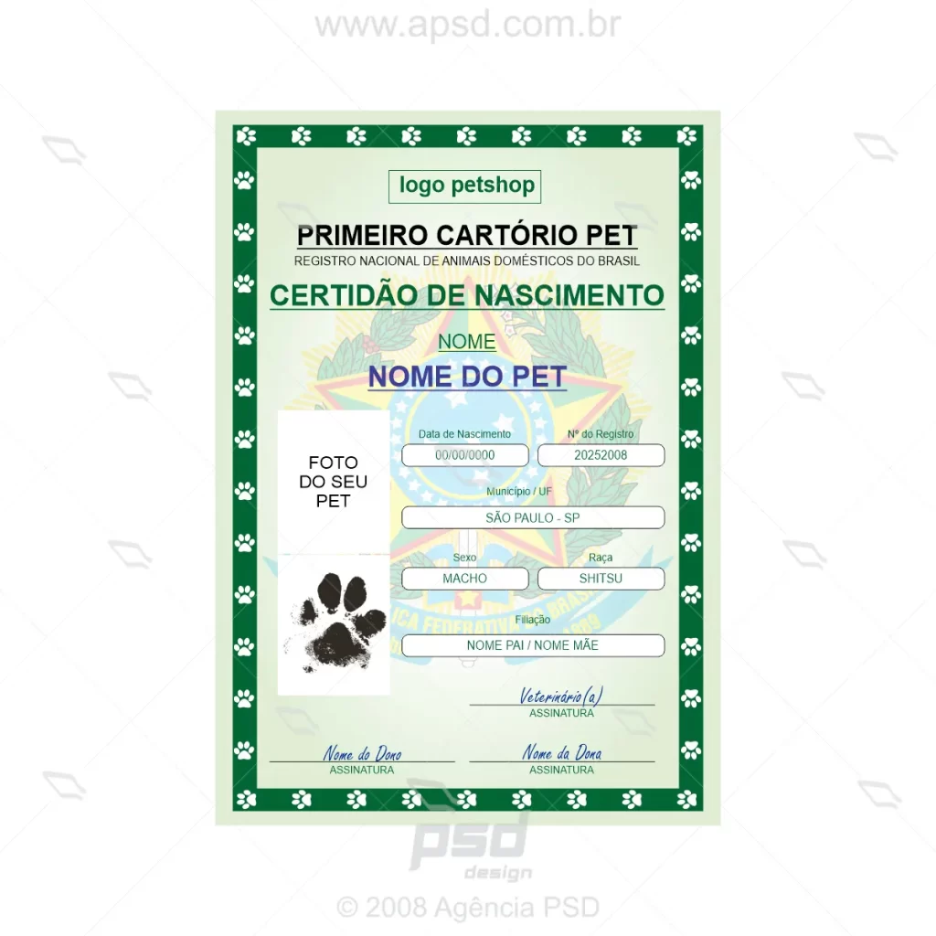 arte certidao nascimento pet