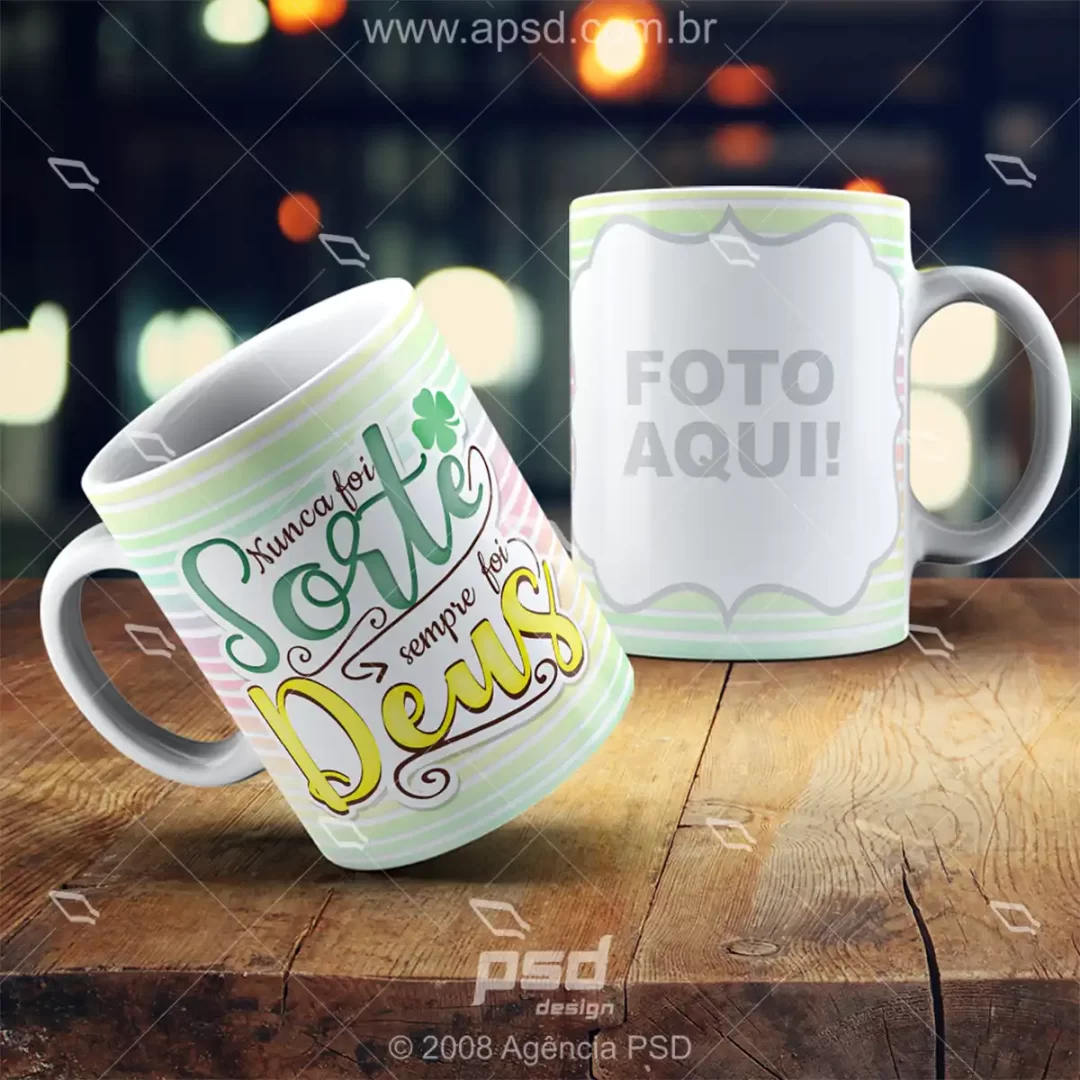 arte caneca nunca foi sorte sempre foi Deus