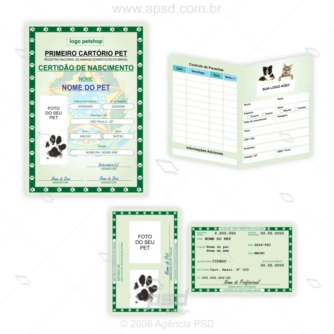 kit documentos pet vacina certidão RG