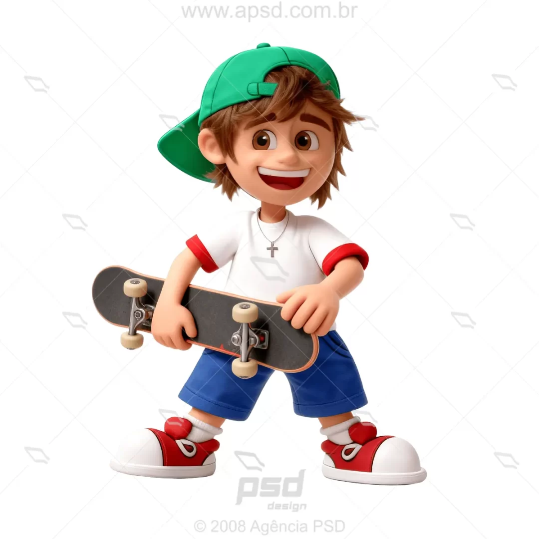 mascote menino feliz skate