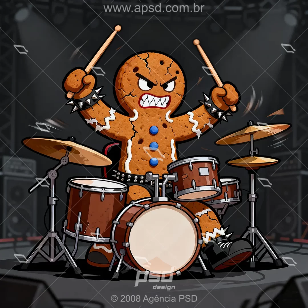 mascote gingerbrad guitarrista