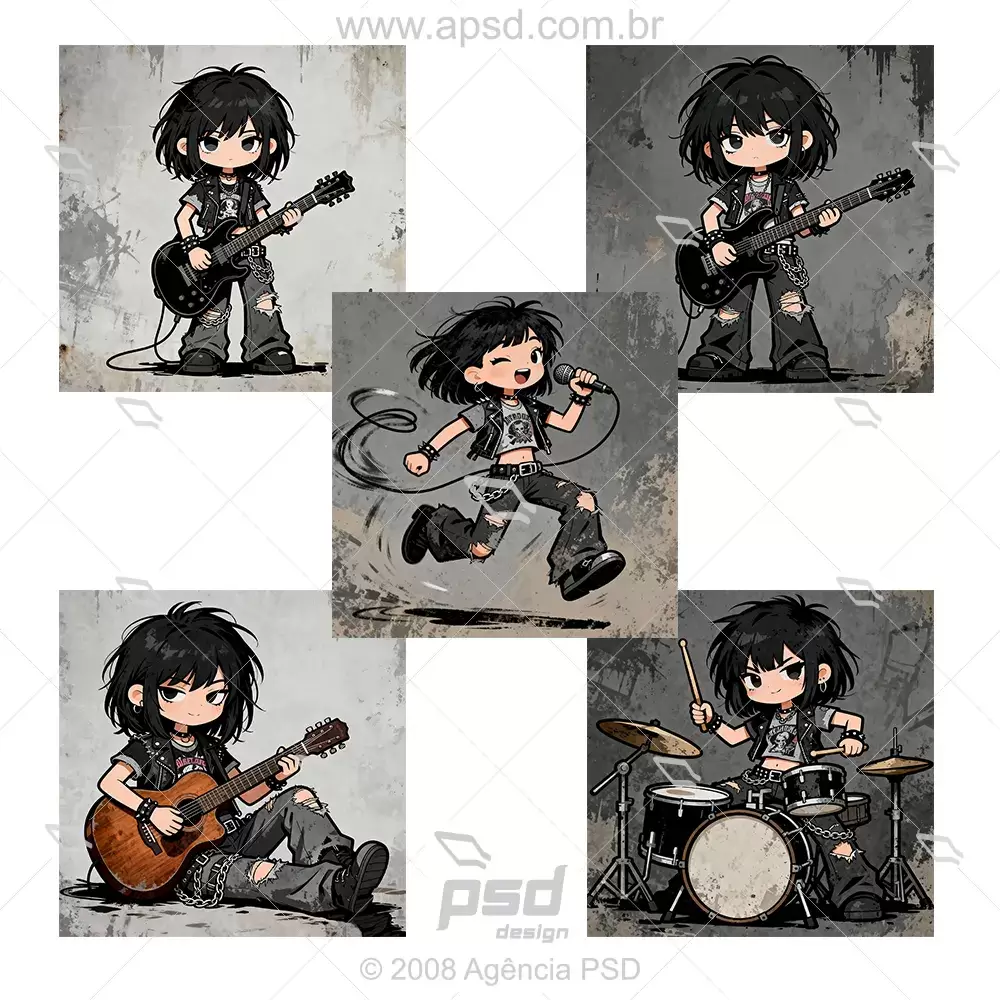 Cartoons Black Hair Musician Girl
