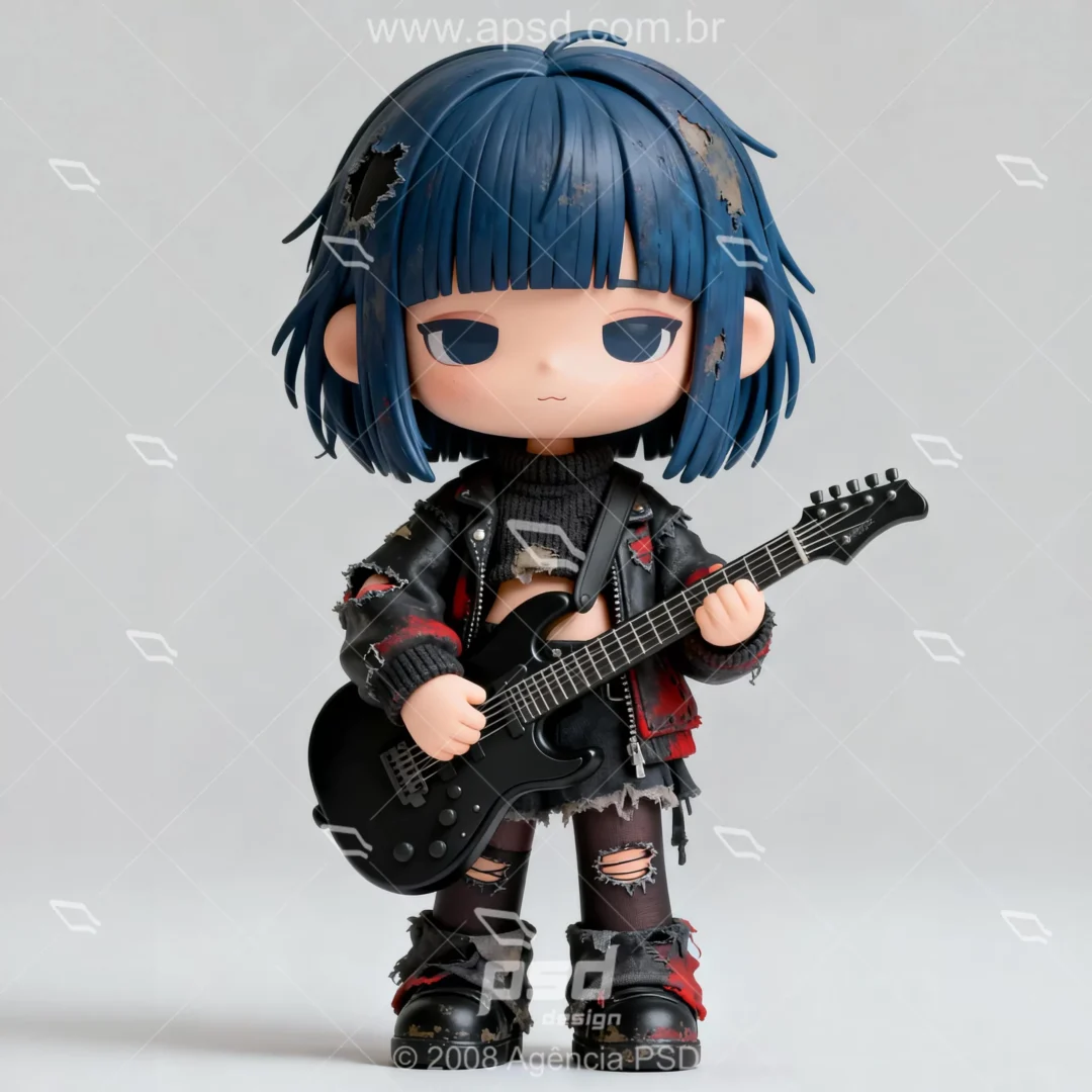Toy Blue Hair Girl Guitarist