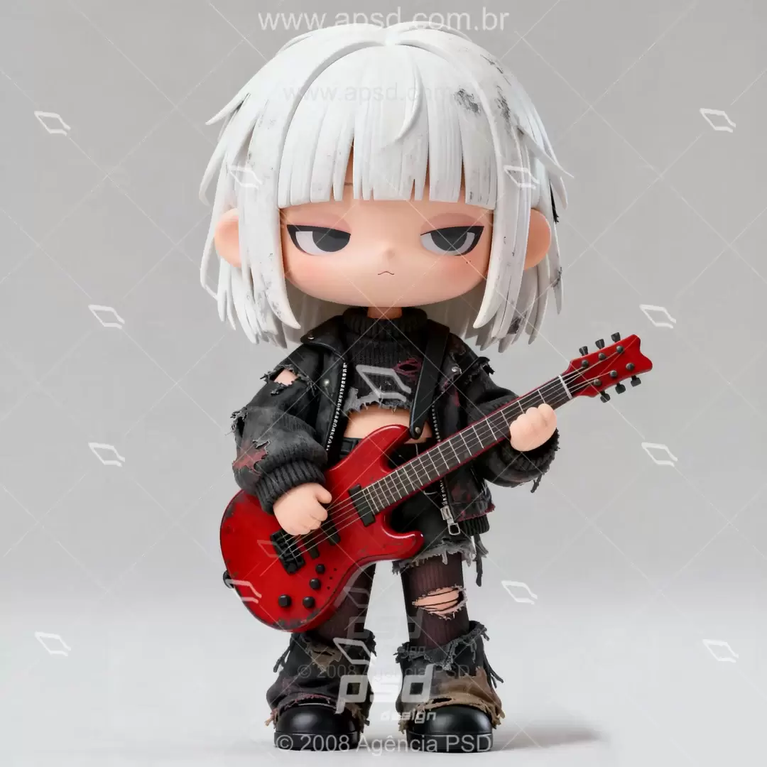 Toy White Hair Girl Guitarist Model 3D