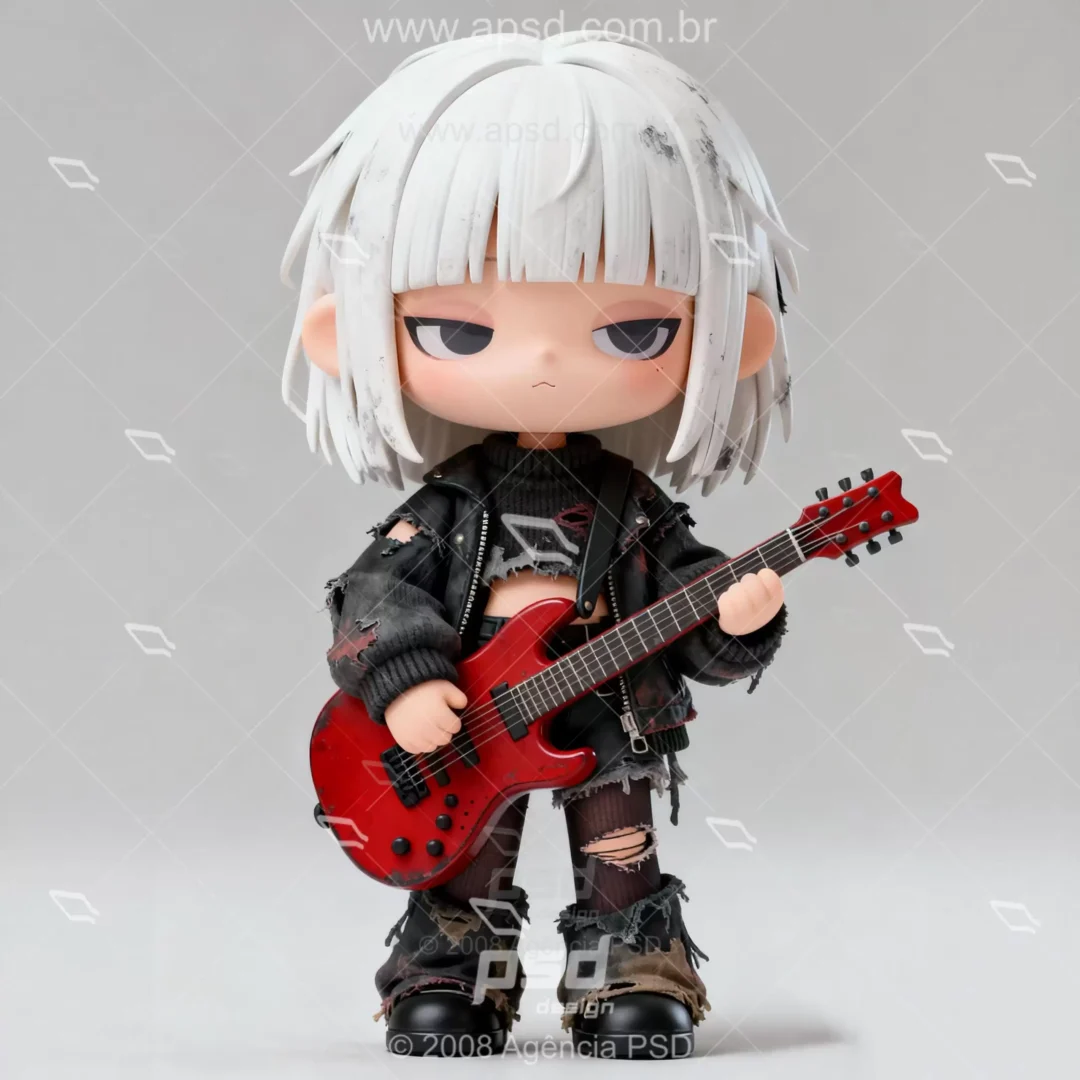 Toy White Hair Girl Guitarist Model 3D