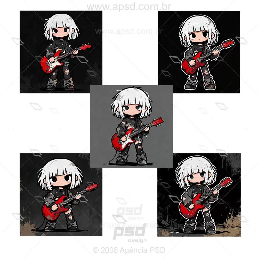Cartoon White Hair Girl Guitarist PACK