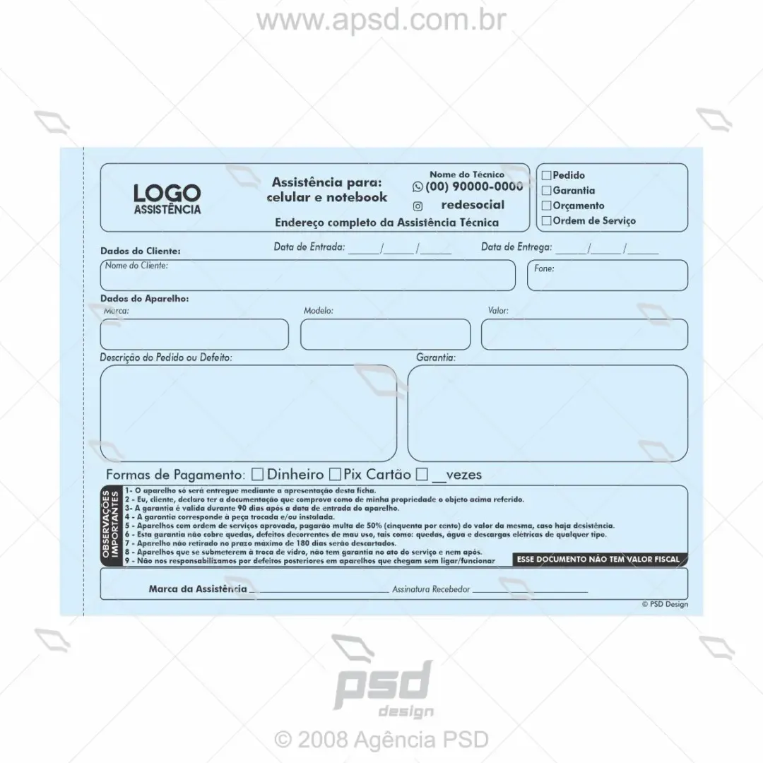 arte bloco ordem assistência celular