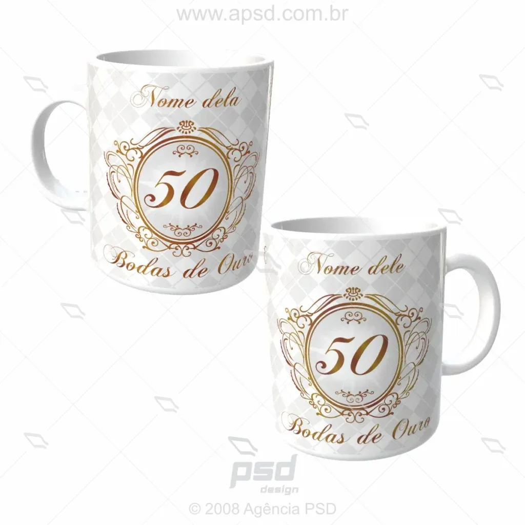 arte caneca bodas de ouro
