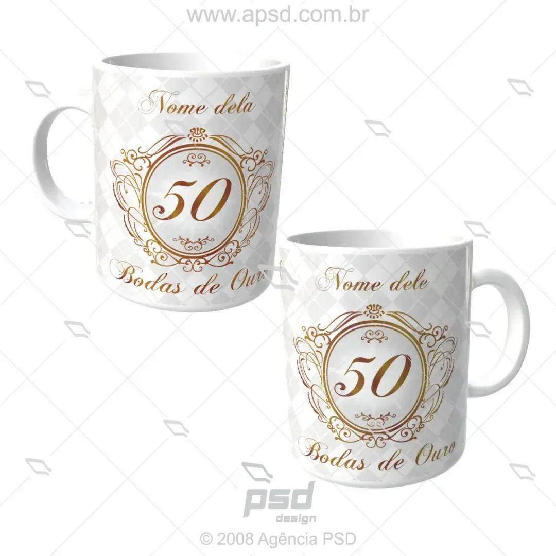 arte caneca bodas de ouro