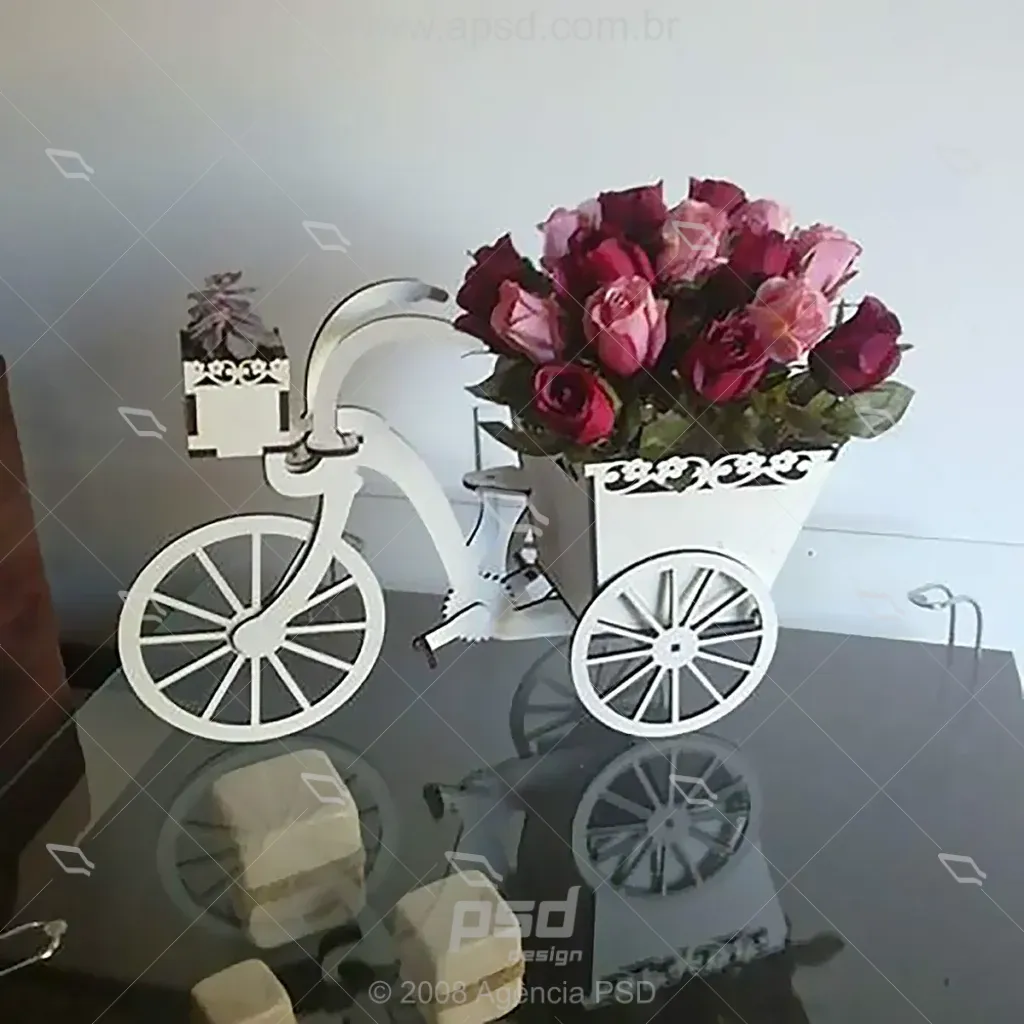 bicicleta vaso flores recorte laser