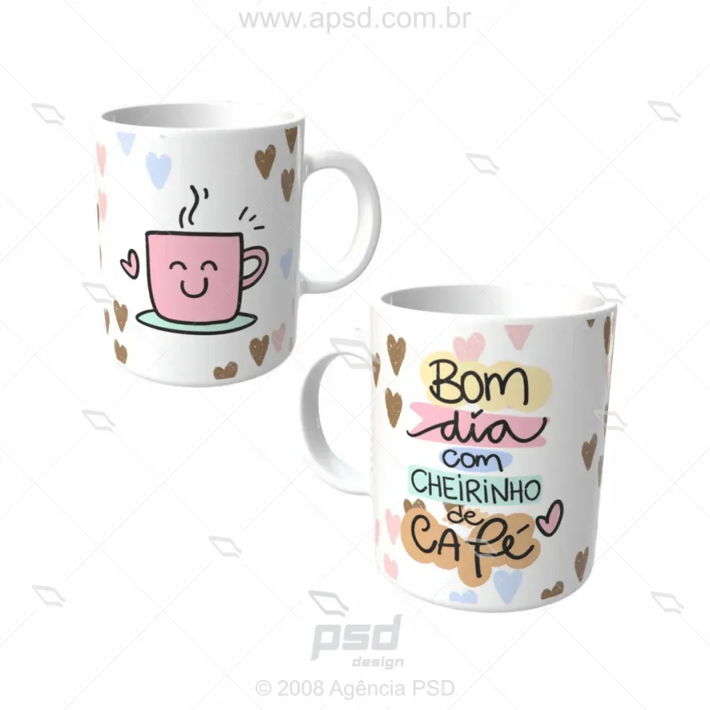 arte caneca bom dia com cheirinho de café