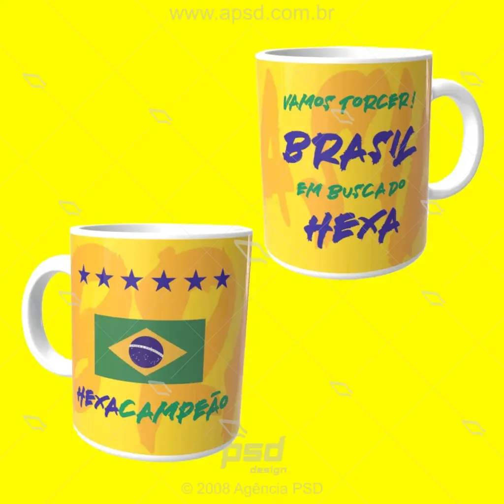 arte caneca brasil hexacampeão